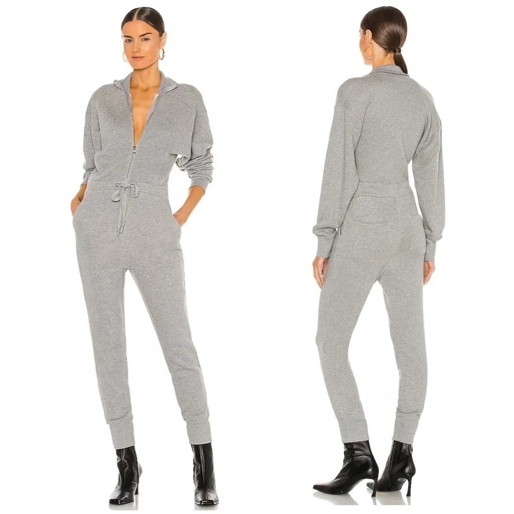 Marissa Webb Red-Eye Zip Front French Terry Jumpsuit Size M Heather Grey Cotton